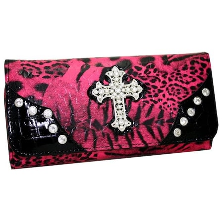 Gold Rush Gold Rush WC99-RD & LP Western Rhinestone Cross Accent Wallet - Red & Leopard WC99-RD/LP